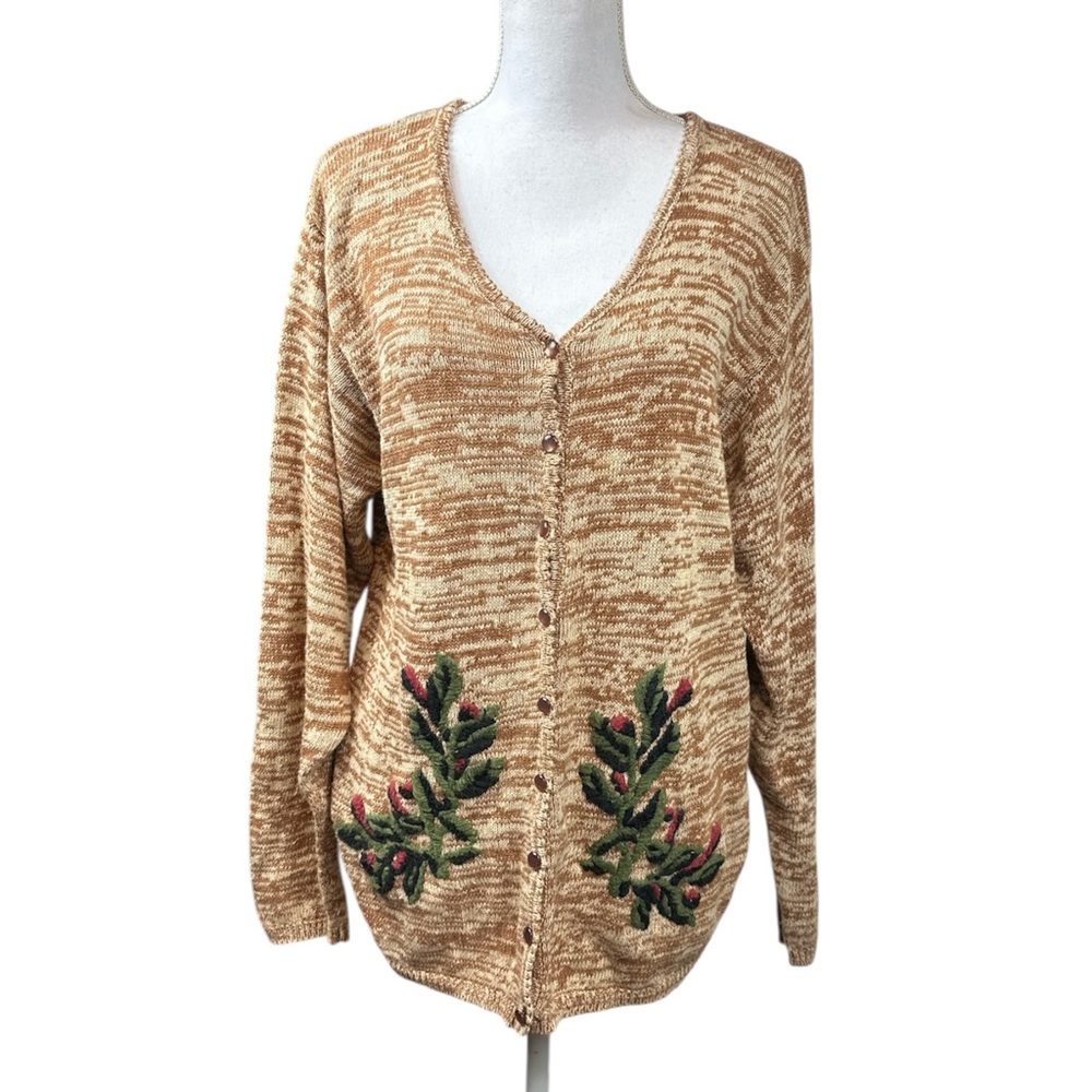 Vintage Y2K Cottagecore Artsy Crochet Floral Knit Pearl Button Cardigan Size 1X